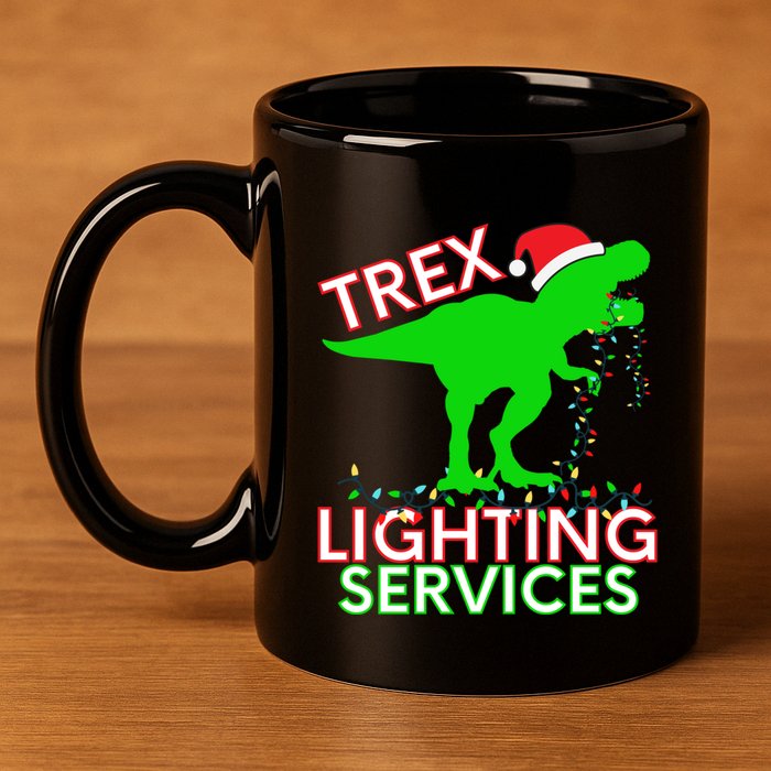 T Rex Dinosaur Christmas Lighting Tree Rex Gift 11oz C Handle Ceramic Mug