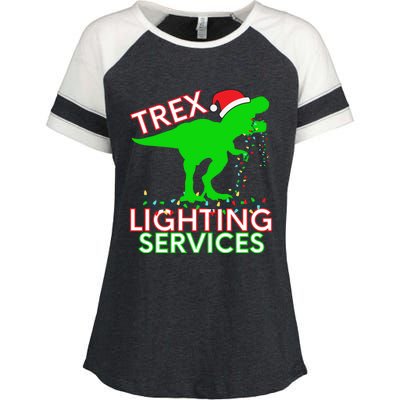 T Rex Dinosaur Christmas Lighting Tree Rex Gift Enza Ladies Jersey Colorblock Tee