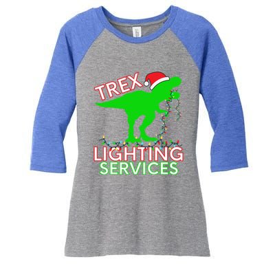 T Rex Dinosaur Christmas Lighting Tree Rex Gift Women's Tri-Blend 3/4-Sleeve Raglan Shirt