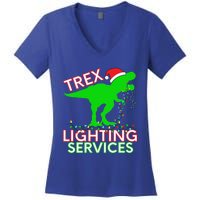 T Rex Dinosaur Christmas Lighting Tree Rex Gift Women's V-Neck T-Shirt