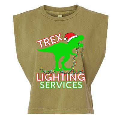 T Rex Dinosaur Christmas Lighting Tree Rex Gift Garment-Dyed Women's Muscle Tee