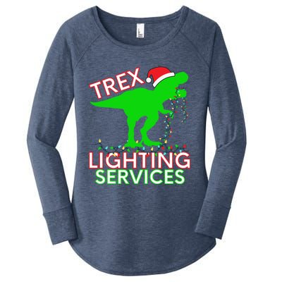 T Rex Dinosaur Christmas Lighting Tree Rex Gift Women's Perfect Tri Tunic Long Sleeve Shirt