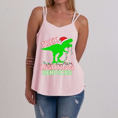 T Rex Dinosaur Christmas Lighting Tree Rex Gift Women's Strappy Tank