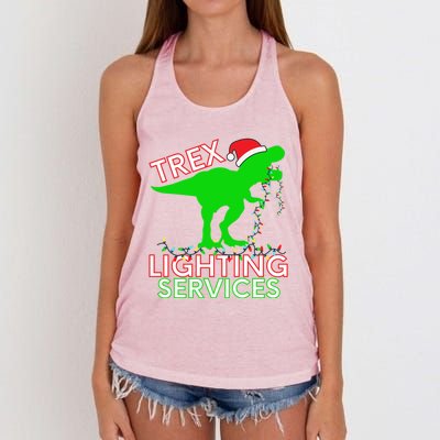 T Rex Dinosaur Christmas Lighting Tree Rex Gift Women's Knotted Racerback Tank