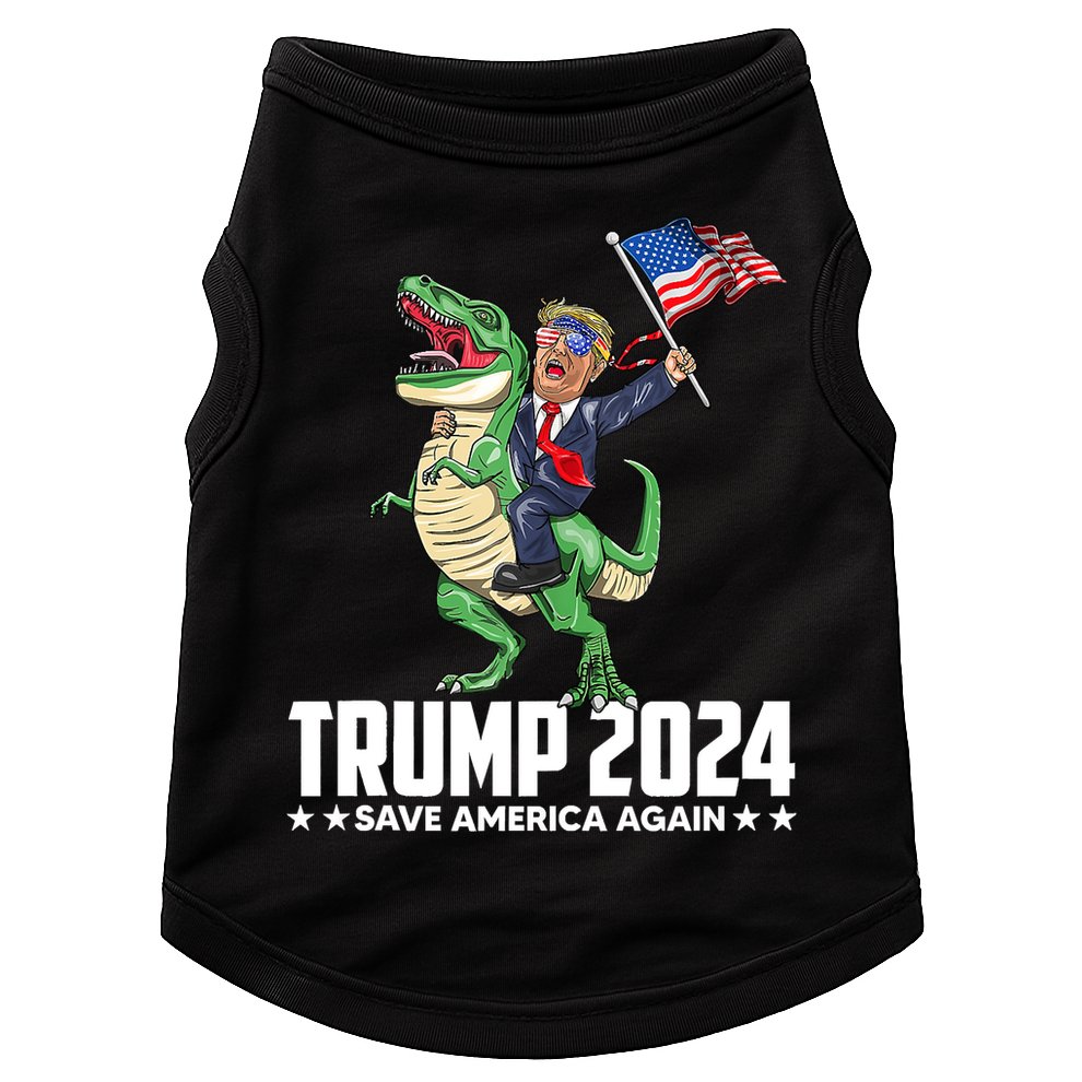 Trump Riding Dinosaur Save America Again Doggie Tank
