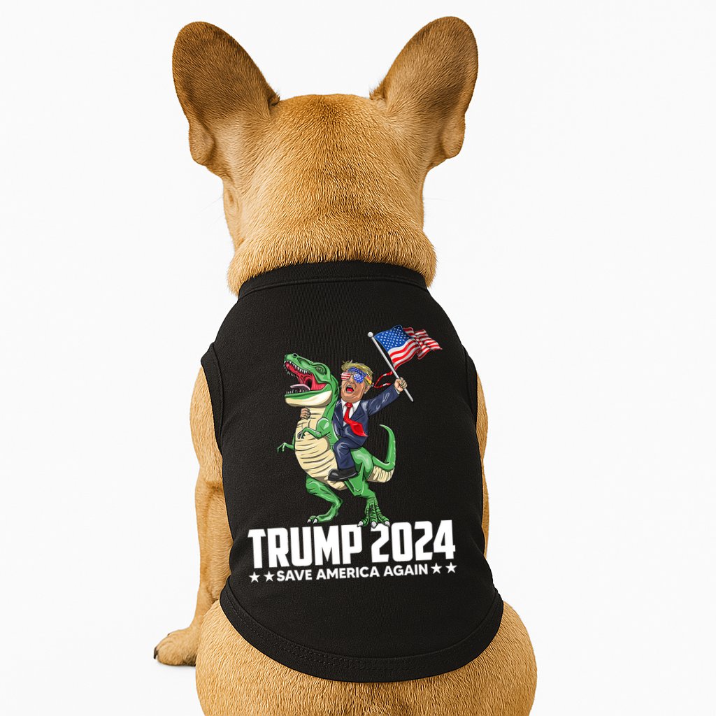 Trump Riding Dinosaur Save America Again Doggie Tank