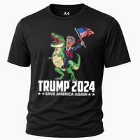Trump Riding Dinosaur Save America Again Cooling Performance Crew T-Shirt