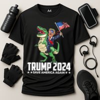 Trump Riding Dinosaur Save America Again Cooling Performance Crew T-Shirt