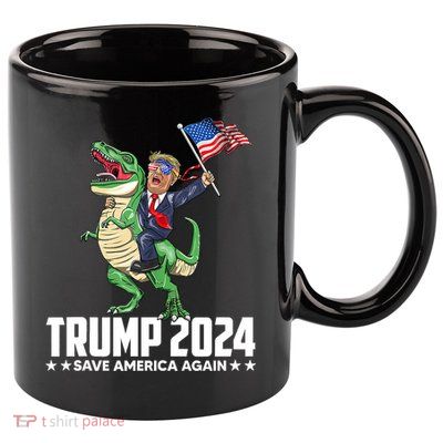 Trump Riding Dinosaur Save America Again 11oz C Handle Ceramic Mug