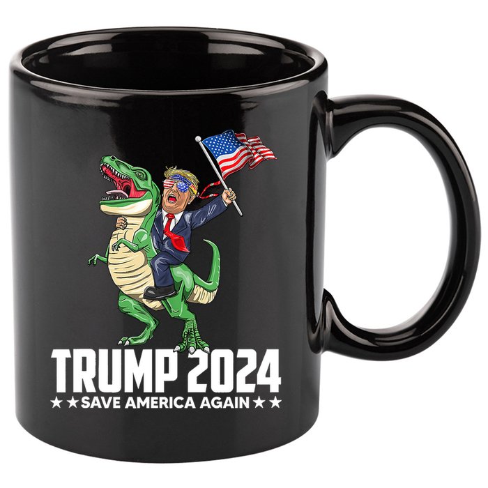 Trump Riding Dinosaur Save America Again 11oz C Handle Ceramic Mug