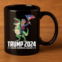 Trump Riding Dinosaur Save America Again 11oz C Handle Ceramic Mug