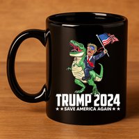 Trump Riding Dinosaur Save America Again 11oz C Handle Ceramic Mug