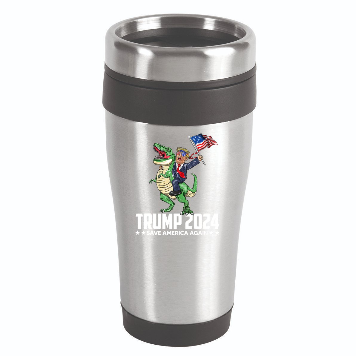 Trump Riding Dinosaur Save America Again 16oz Travel Tumbler