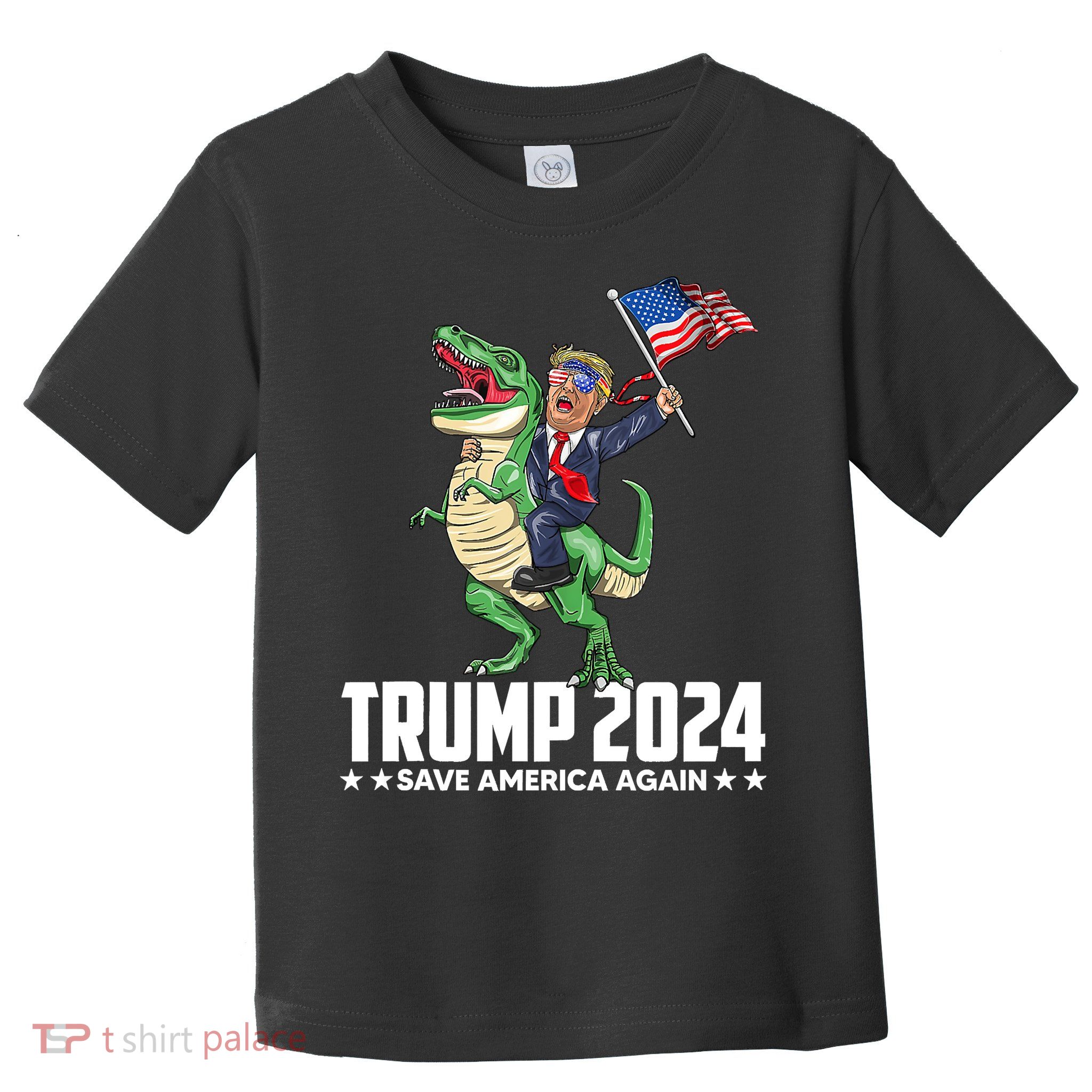 Trump Riding Dinosaur Save America Again Toddler T-Shirt