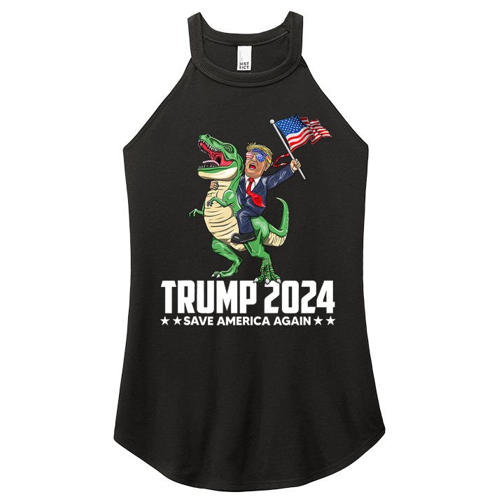 Trump Riding Dinosaur Save America Again Women's Perfect Tri Rocker Tank