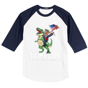 Trump Riding Dinosaur Save America Again Baseball Sleeve Shirt