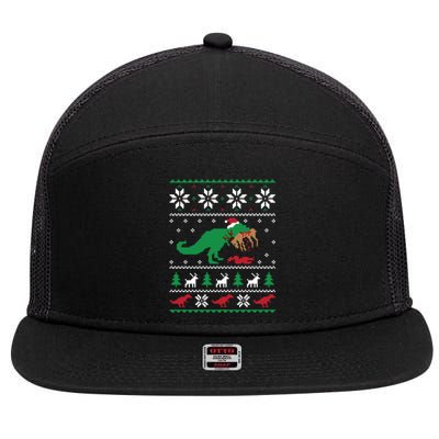 T Rex Eating Reindeer Funny Dinosaur Christmas Ugly Gift 7 Panel Mesh Trucker Snapback Hat