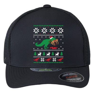 T Rex Eating Reindeer Funny Dinosaur Christmas Ugly Gift Flexfit Unipanel Trucker Cap