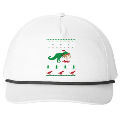 T Rex Eating Reindeer Funny Dinosaur Christmas Ugly Gift Snapback Five-Panel Rope Hat