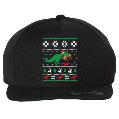 T Rex Eating Reindeer Funny Dinosaur Christmas Ugly Gift Wool Snapback Cap