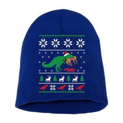 T Rex Eating Reindeer Funny Dinosaur Christmas Ugly Gift Short Acrylic Beanie