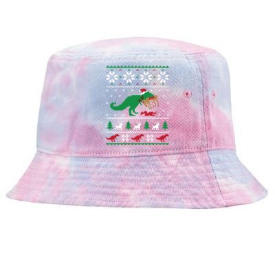 T Rex Eating Reindeer Funny Dinosaur Christmas Ugly Gift Tie-Dyed Bucket Hat