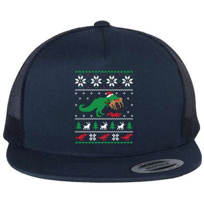 T Rex Eating Reindeer Funny Dinosaur Christmas Ugly Gift Flat Bill Trucker Hat