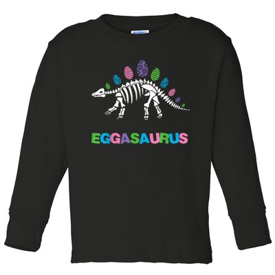 T Rex Eggasaurus Easter Day Skeleton Stegosaurus Dinosaur Toddler Long Sleeve Shirt