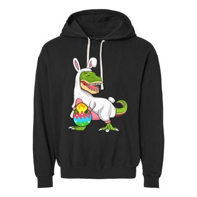 T Rex Easter Bunny Funny Dinosaur Basket Stuffers Garment-Dyed Fleece Hoodie