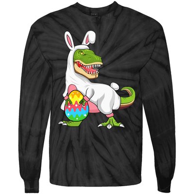 T Rex Easter Bunny Funny Dinosaur Basket Stuffers Tie-Dye Long Sleeve Shirt