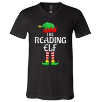 The Reading Elf Xmas Matching Christmas Family Pajama V-Neck T-Shirt