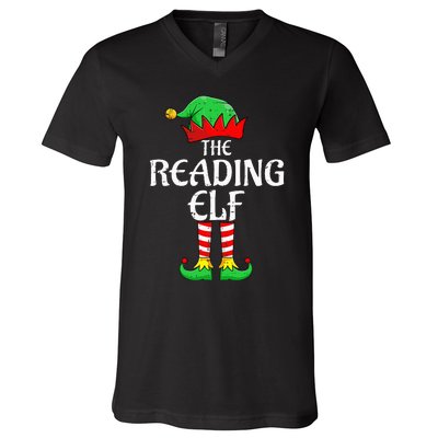 The Reading Elf Xmas Matching Christmas Family Pajama V-Neck T-Shirt