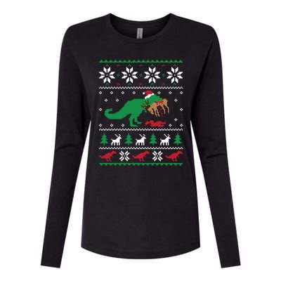 T Rex Eating Reindeer Funny Dinosaur Christmas Ugly Gift Womens Cotton Relaxed Long Sleeve T-Shirt