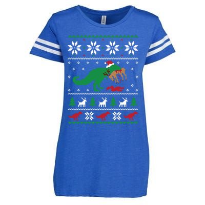 T Rex Eating Reindeer Funny Dinosaur Christmas Ugly Gift Enza Ladies Jersey Football T-Shirt