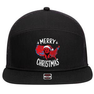 Trump Red Election Map Merry Christmas Trump Winner 2024 7 Panel Mesh Trucker Snapback Hat