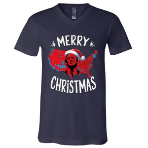 Trump Red Election Map Merry Christmas Trump Winner 2024 V-Neck T-Shirt