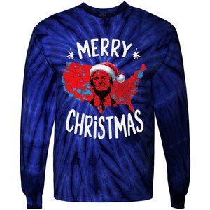 Trump Red Election Map Merry Christmas Trump Winner 2024 Tie-Dye Long Sleeve Shirt