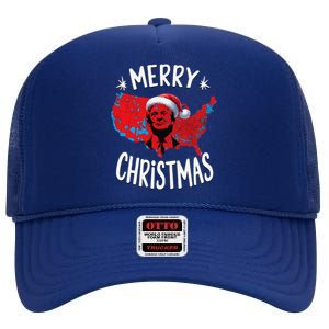 Trump Red Election Map Merry Christmas Trump Winner 2024 High Crown Mesh Back Trucker Hat