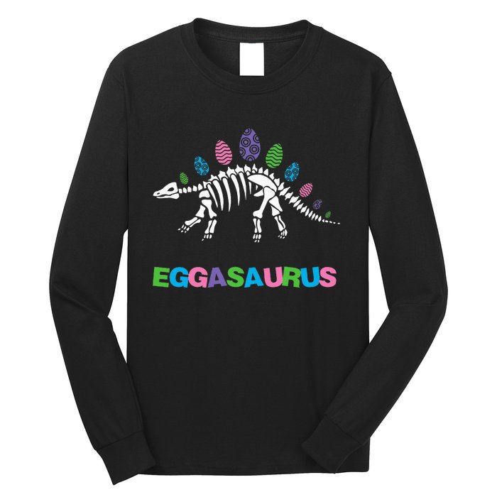 T Rex Eggasaurus Easter Day Skeleton Stegosaurus Dinosaur Long Sleeve Shirt