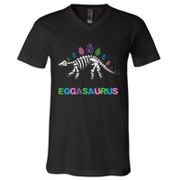 T Rex Eggasaurus Easter Day Skeleton Stegosaurus Dinosaur V-Neck T-Shirt