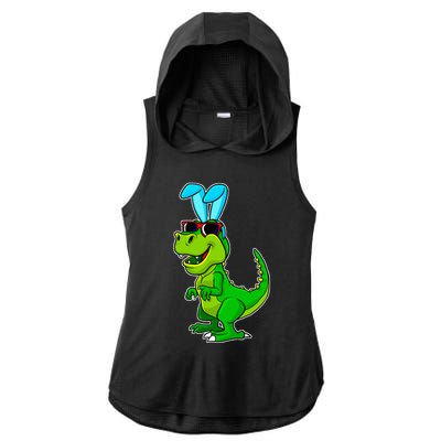 T Rex Easter Bunny Funny Dinosaur Basket Stuffers Ladies PosiCharge Tri-Blend Wicking Draft Hoodie Tank