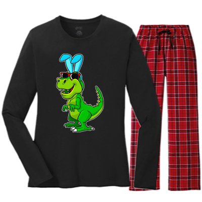 T Rex Easter Bunny Funny Dinosaur Basket Stuffers Women's Long Sleeve Flannel Pajama Set 