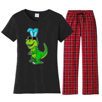 T Rex Easter Bunny Funny Dinosaur Basket Stuffers Women's Flannel Pajama Set