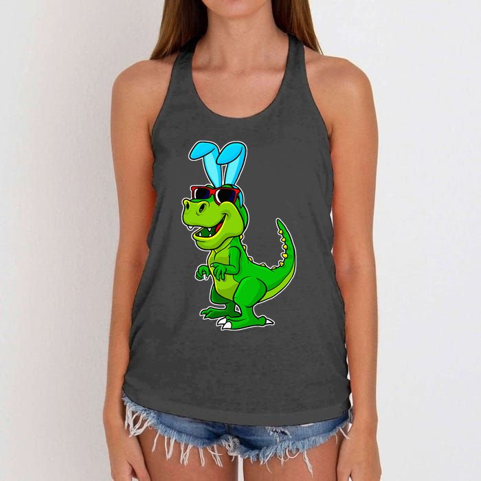 T Rex Easter Bunny Funny Dinosaur Basket Stuffers Women's Knotted Racerback Tank