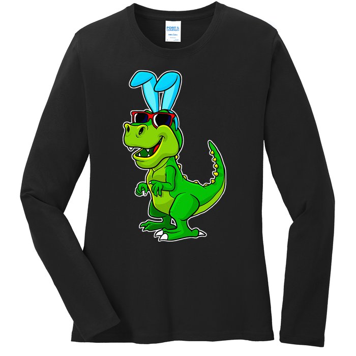 T Rex Easter Bunny Funny Dinosaur Basket Stuffers Ladies Long Sleeve Shirt