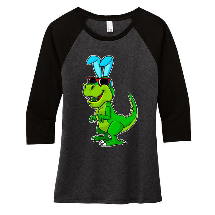 T Rex Easter Bunny Funny Dinosaur Basket Stuffers Women's Tri-Blend 3/4-Sleeve Raglan Shirt