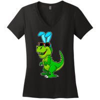 T Rex Easter Bunny Funny Dinosaur Basket Stuffers Women's V-Neck T-Shirt