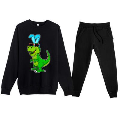 T Rex Easter Bunny Funny Dinosaur Boys Basket Stuffers Premium Crewneck Sweatsuit Set