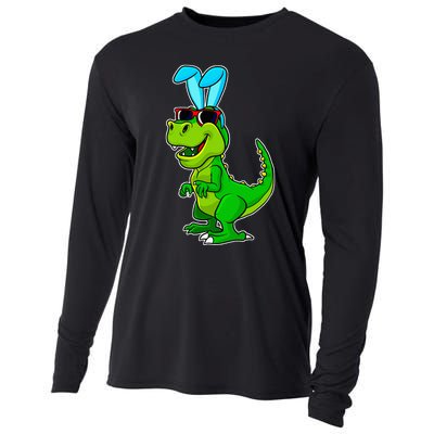 T Rex Easter Bunny Funny Dinosaur Boys Basket Stuffers Cooling Performance Long Sleeve Crew