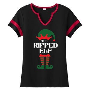 The Ripped Elf Funny Family Matching Christmas Ladies Halftime Notch Neck Tee